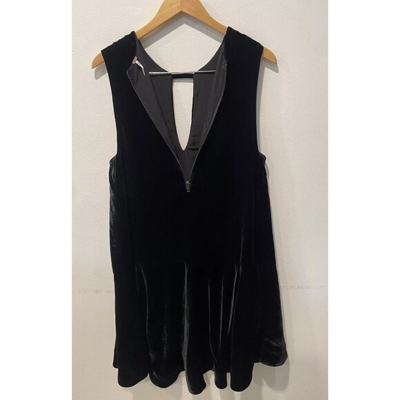 Free People Black Velvet Soft Focus A Line Drop Waist Sleeveless Mini Dress Sz M - Picture 7 of 7